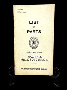 VERY RARE SINGER SEWHANDY MODEL 20 CHAINSTITCH SEWING MACHINE LIST OF PARTS BOOK