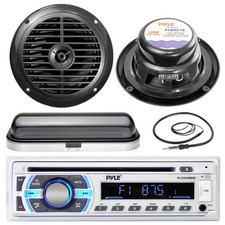 PLCD43MRB USB Bluetooth AUX Radio, Cover, Antenna, 6.5" Black Marine Speakers