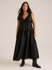 Torrid Festi Lace Trim Satin Maxi Dress Deep Black Plus 2X (18-20) NWT*