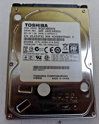 TOSHIBA *** MQ01ABD075 *** 750 GB *** SATA HDD Notebook 2,5 Zoll #NFP1526