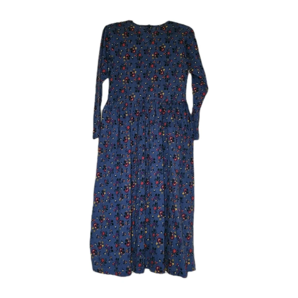Hanna Andersson Blue Floral Midi Dress 100% Cotton Small Long Sleeve Made in USA - Image 3 of 4