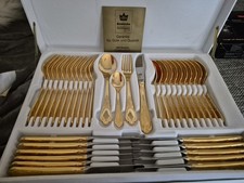 Besteckset SBS Solingen 70 Teile 12 Personen  Hart Vergoldet 23/24 Karat Koffer