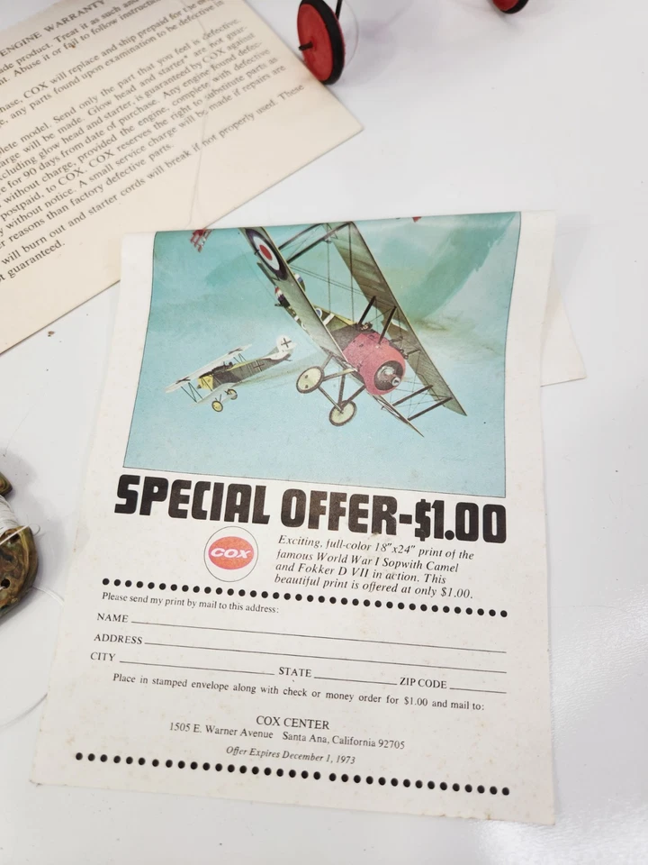 COX Fokker D-VII WWI Gas Engine .049 Tether Plane Control Dogfight Untested  - Image 4 of 4