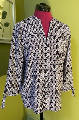 The Limited Women's Blouse, New, Size Med, Lavender & Navy with sleeve ties