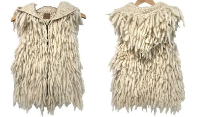 S/M Nirvanna Shaggy Fringe Wool Boho Festival 70s Hippy Knit Sweater Hoodie Vest