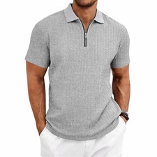 Men's Summer Casual Knitted Texture Golf Simple Short Sleeve Polo Shirt  Textur