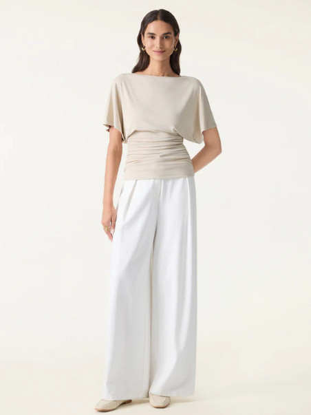 OGL Effortless Boatneck Batwing Sleeve Side Ruched Top - Morning Mist (NEW)