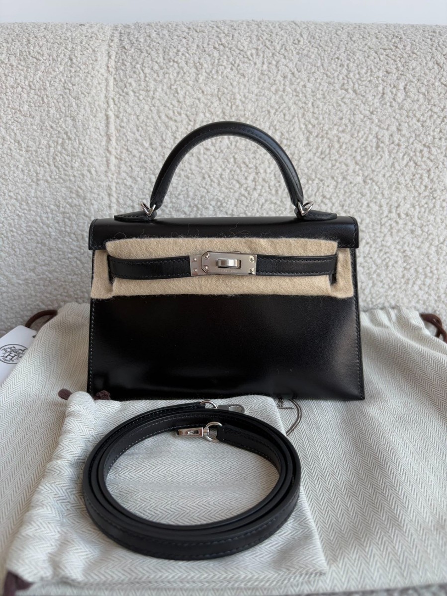Hermes Mini Kelly II Sellier 20 Black Box Leather Palladium