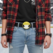 Women Belt Buckle Metal Yellow Smiley Face Eyes Emoji 80's Collection Teens Kids
