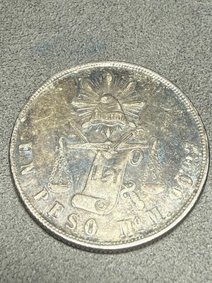 1872 Mexico Un Peso Silver Coin Second Republic 0.9027 Original No Details Wow