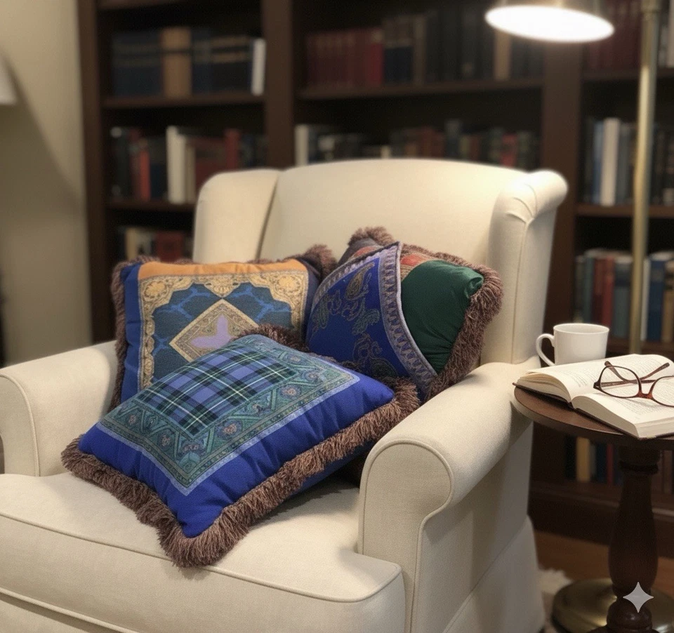 Set Of 3 Versace Atelier Bohemian Style Large Colorful Throw Pillow with Fringe - Image 2 of 3