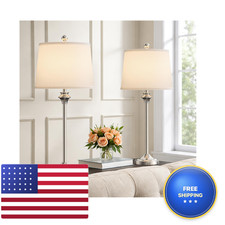 Maxax Set Of 2 Brushed Nickel Table Lamps 26 Modern Metal Bedside Lamps White