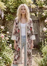 NEW Johnny Was L Rose Pink Long Kimono Duster Wrap Jacket Silk Lined Pocket BOHO