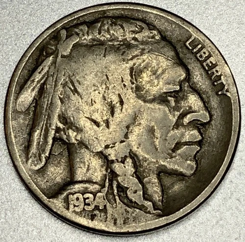 1934-P Buffalo 🦬 Indian Head Nickel 5c VG Very Good ST147