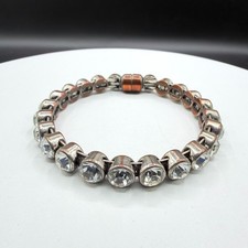 Plunder Silver Tone Clear Rhinestone Bracelet Magnetic Clasp Statement Y2K Glam