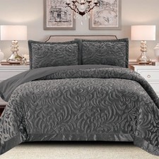 Velvet Quilted Bedspread Bed Throw Embossed Bedding Set Double King & Super King