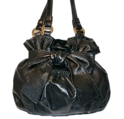 LOCKHEART BLACK LUXE SERPENTINE MARCELLA SHOULDER BAG,HANDBAG,HOBO, BOW $675