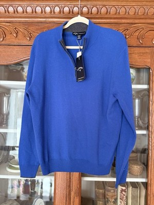 Callaway Premium Size Large Mens Cobalt Blue Cashmere Golf Sweater 1/4 Zip EPIC!