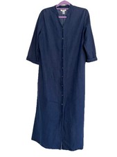 Talbots Maxi Shirt Dress 14 Blue Denim Chambray 3/4 Sleeve Buttons Office Travel