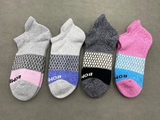 4 Pairs Women Size M Bombas Honeycomb Multicolor Tri-Block Ankle Socks