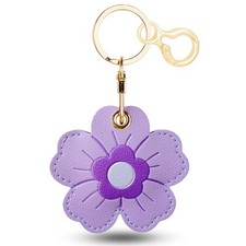 Leather Keychain Holder Compatible with AirTag, Cute Protective Light Purple