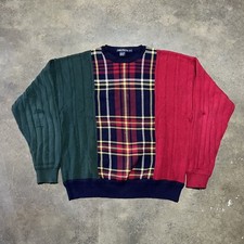 Vintage 90s Nautica Green Pattern Cable Knit Sweater 1990s