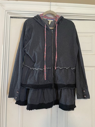 Matilda Jane Hoodie Wise Wonderful Large Double Ruffle Gray Pink Floral Hood