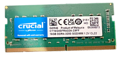 16GB Crucial CT16G4SFFRA33A.C8FF 2Rx8 DDR4-3200 SODIMM Laptop Memory