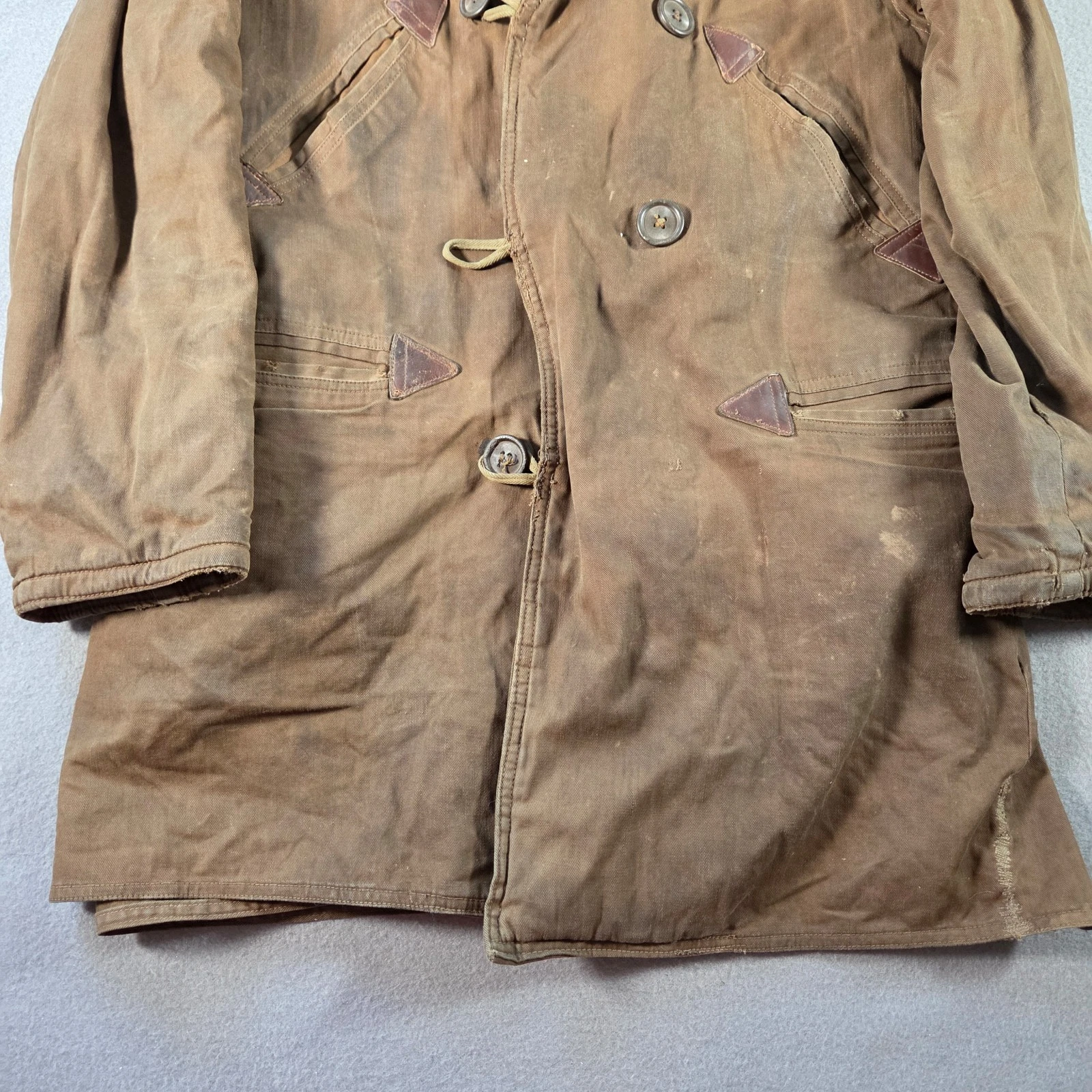 Vintage Barnstormer Coat Mens Small Brown Moleskin Shearling Lined Leather Trim image 3