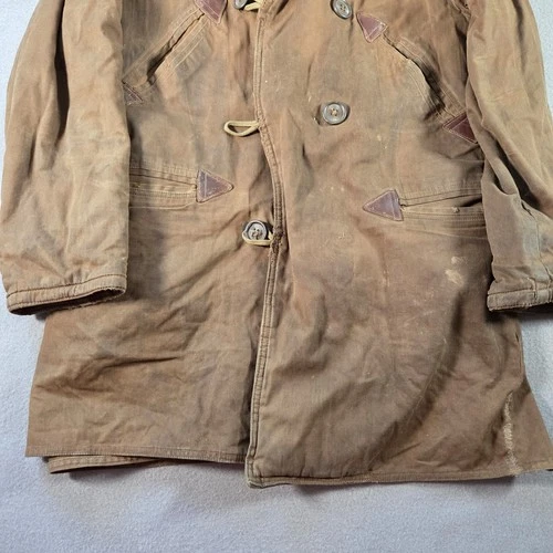 Vintage Barnstormer Coat Mens Small Brown Moleskin Shearling Lined Leather Trim image 3