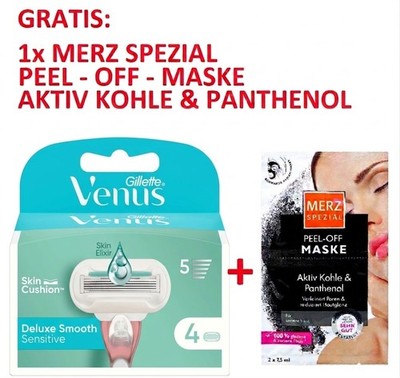 4 Gillette Venus Deluxe Smooth Sensitive Rasierklingen 2 + 2 mit Gesichtsmaske