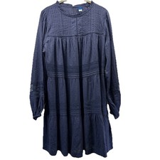 Old Navy Women's Dress Size Large Blue Bohemian Lace Puff Long Sleeves Pullover