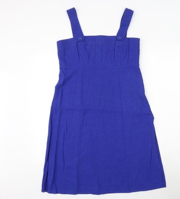 Kenar Damen blau Leinen Trägerkleid/Latzhose Größe 14 quadratischer Ausschnitt Reißverschluss