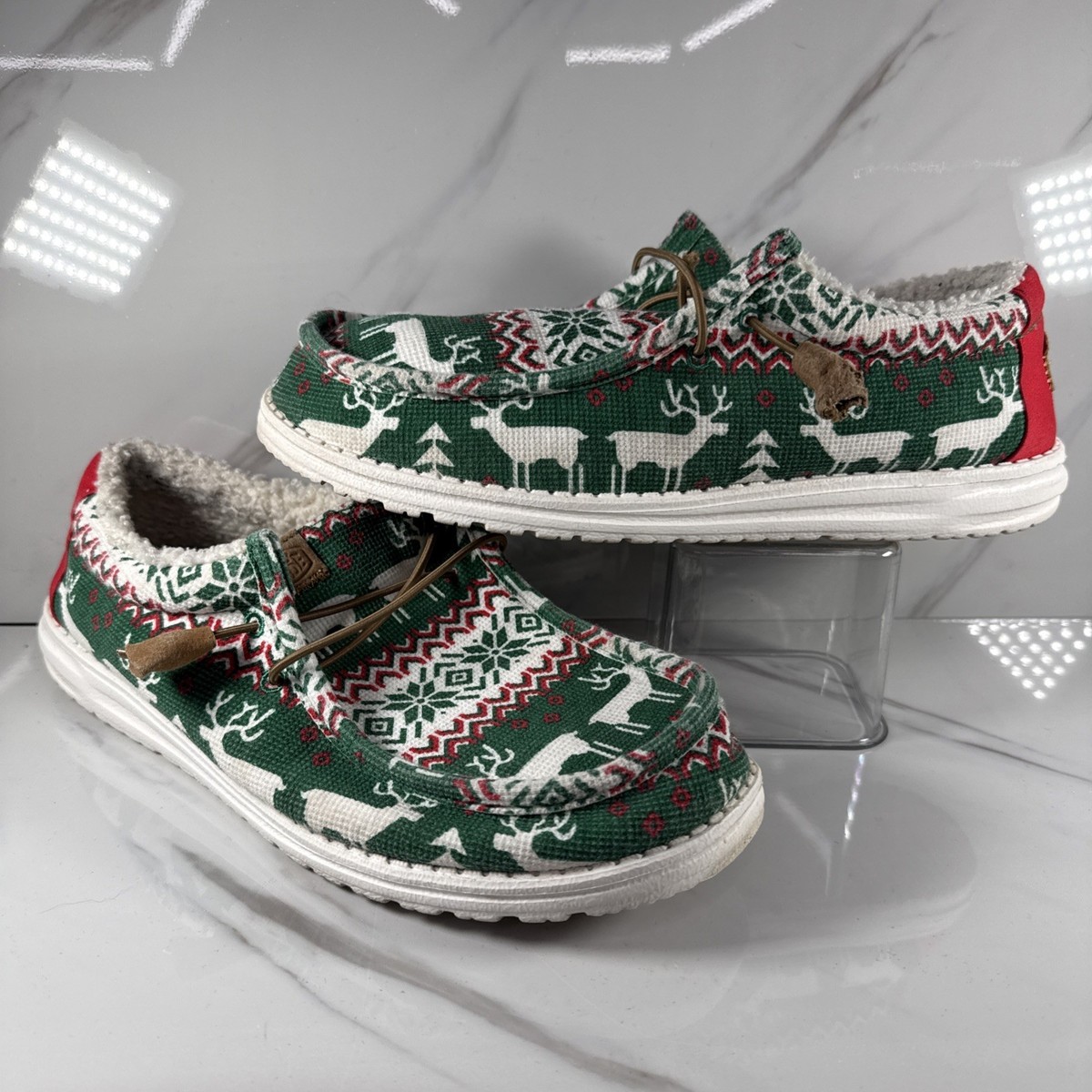 Hey Dude‎ Wally Ugly Sweater Lined Shoes Men\'s Size 10 Green Christmas Reindeer Hey Dude - Brandclub - Hey Dude Men main image 2