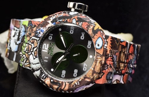 Invicta Quartz 100m Graffiti Multicolor Steel Bracelet Watch Black/Green Dial