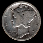 1919 Mercury Dime Average-Good Circulated Condition 90% Silver Collectible Coin