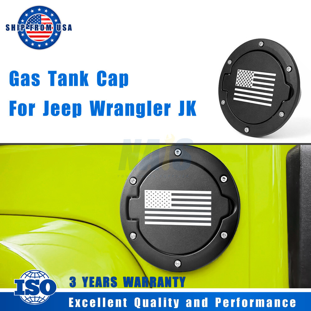 Aluminum USA Flag Gas Tank Fuel Filler Door Cap Cover For Jeep Wrangler 07-17 JK