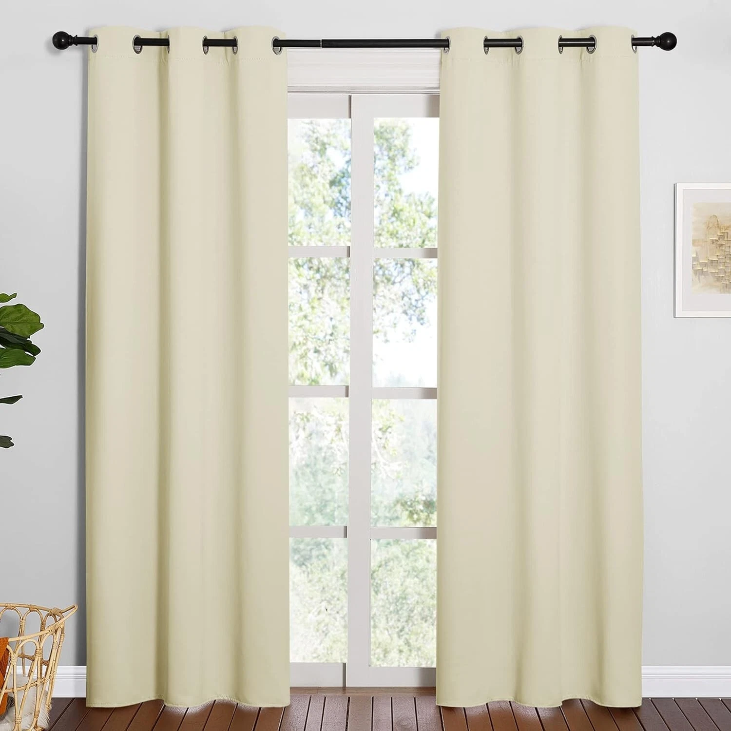 2 PCS Beige 84"L x 42"W Solid Grommet Privacy Darkening Curtains For Bedroom