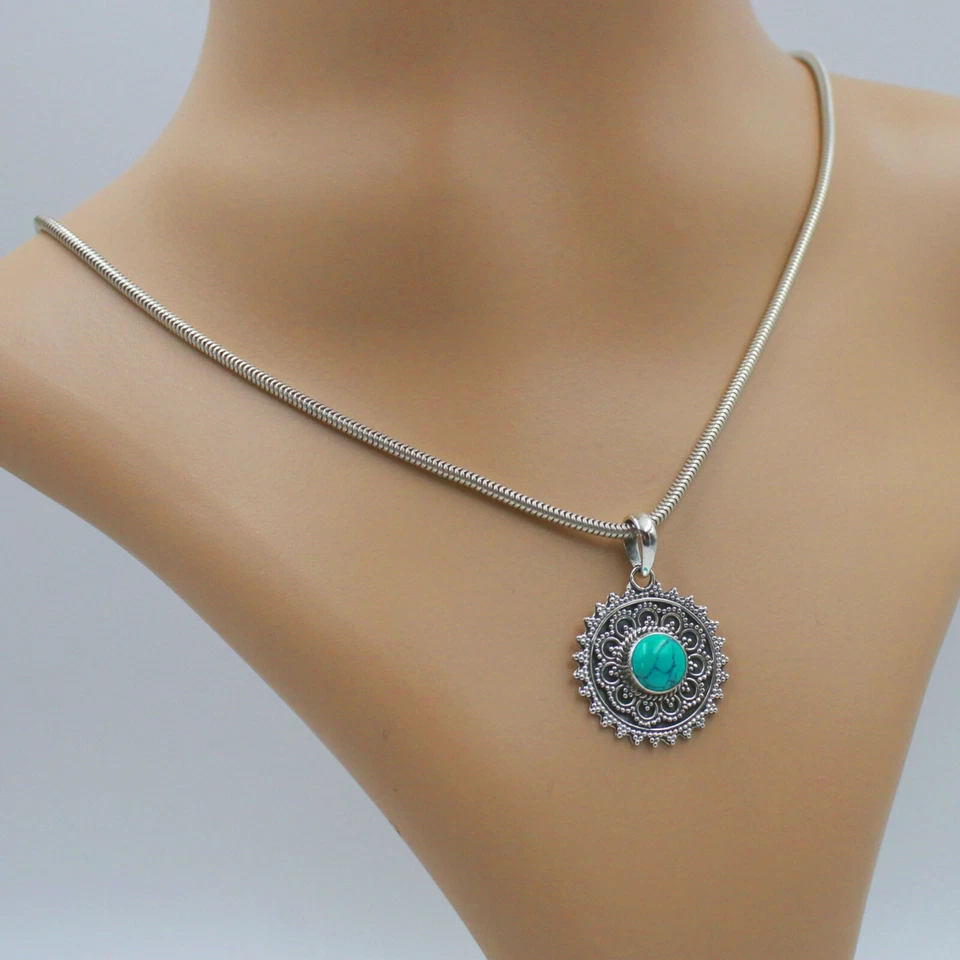 Anhänger Silber 925 Kettenanhänger Sterlingsilber Türkis-Howlith Sonne  ts - Bild 3 von 4