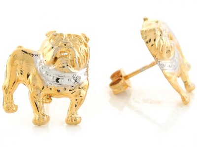 Niedliche Ohrstecker 10 Karat oder 14 Karat Gold 1,6 cm x 1,39 cm Bullen Hund Liebhaber