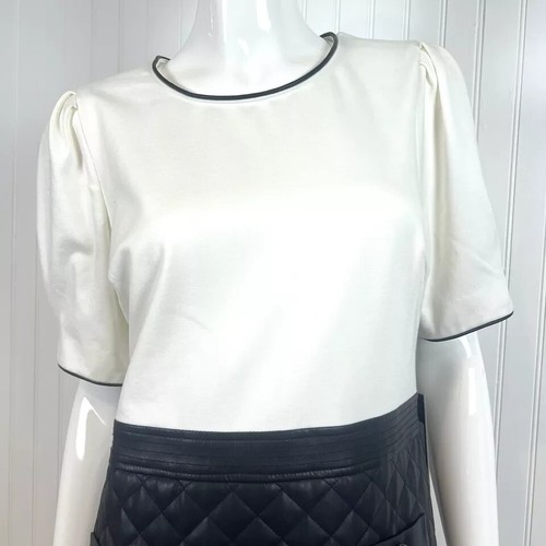 Karl Lagerfeld Women White Black Faux Leather Short Sleeve Shift Dress Size 2 - Picture 2 of 18