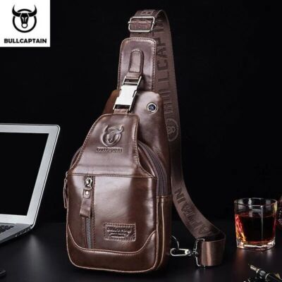 BULLCAPTAIN leather Crossbody Shoulder Men Travel Belt Daypack Chest Sling Bag