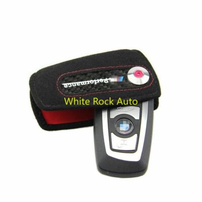 Carbon Fiber Suede Leather Key Case Fob Holder Bag For BMW M Performance Red