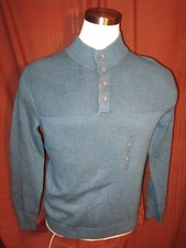 Club Room Mens Long-Sleeve 3-Button Mock Sweater, Blue, Cotton, Size L, New