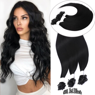 HOT Fusion Nail U Tip Russian 100% Real Human Hair Extensions Keratin Pre Bonded