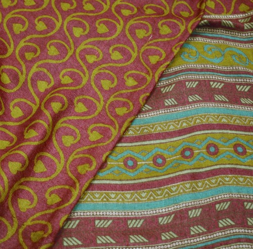 Indian Vintage Maroon & Mustard Heavy Saree Pure Woolen Woven Printed Sari 5yd - Picture 13 of 15