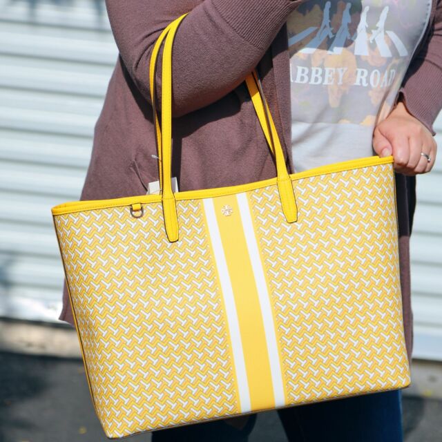 Tory Burch Day Lily Yellow Coated Canvas Large T Zag Tote Bag Purse for  sale online | eBay