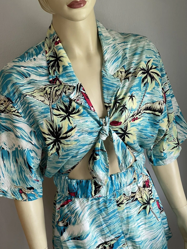 RARO 90’s Calvin Klein Rayón Océano Surf Playa Corbata Frontal Corte Pantalones Cortos Mameluco M Foto 3 de 4