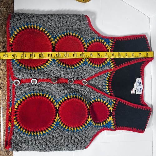Vintage 80s Handmade Harpees Crochet Vest With 100% Calf Leather Large EUC Rare - Picture 9 of 12