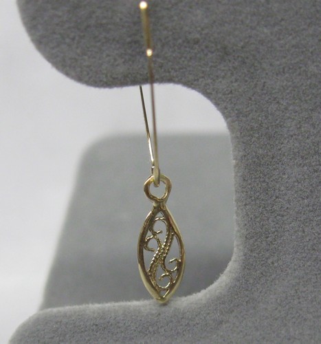 14K SOLID YELLOW GOLD DANGLE FILIGREE HOOP EARWIRE EARRINGS - 第 6/6 張圖片